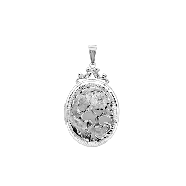 Hand Engraved Design Oval Locket in Sterling Silver  with Optional Engraving (35 x 24 mm)