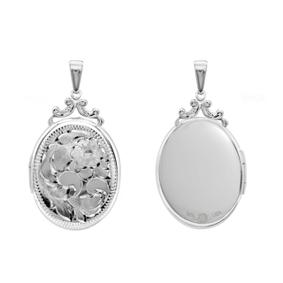 Hand Engraved Design Oval Locket in Sterling Silver  with Optional Engraving (35 x 24 mm)