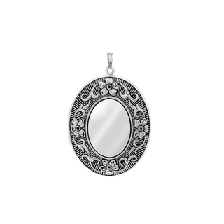 Antique Finish Embossed Oval Locket in Sterling Silver with Optional Engraving (57 x 39 mm)