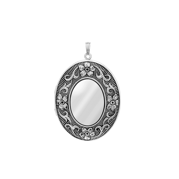 Antique Finish Embossed Oval Locket in Sterling Silver with Optional Engraving (57 x 39 mm)