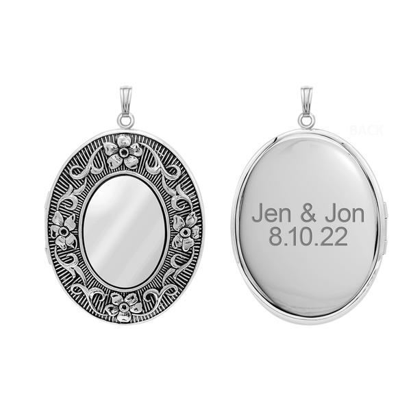 Antique Finish Embossed Oval Locket in Sterling Silver with Optional Engraving (57 x 39 mm)