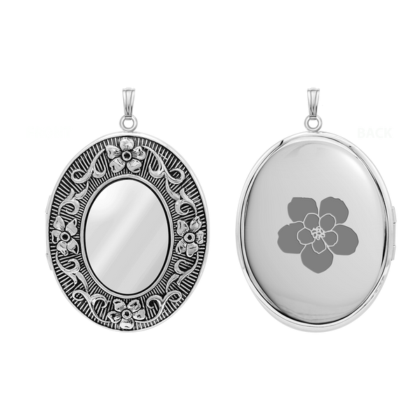 Antique Finish Embossed Oval Locket in Sterling Silver with Optional Engraving (57 x 39 mm)