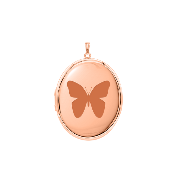 Plain Oval Locket in Sterling Silver 18K Pink Gold Finish with Optional Engraving (23 x 14 mm - 57 x 39 mm)