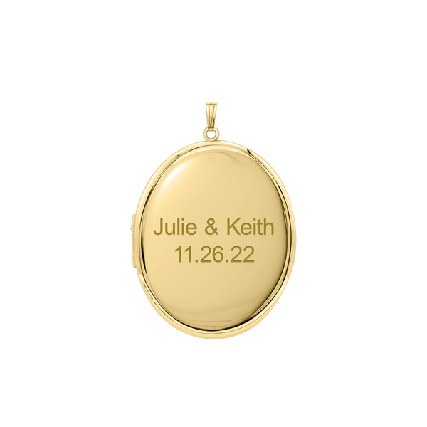 Plain Oval Locket in Sterling Silver 18K Yellow Gold Finish with Optional Engraving (23 x 14 mm - 57 x 39 mm)