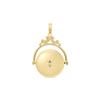 Special Order Only: Antique Design Round Locket with Diamonds in 14K Yellow Gold (24 mm)