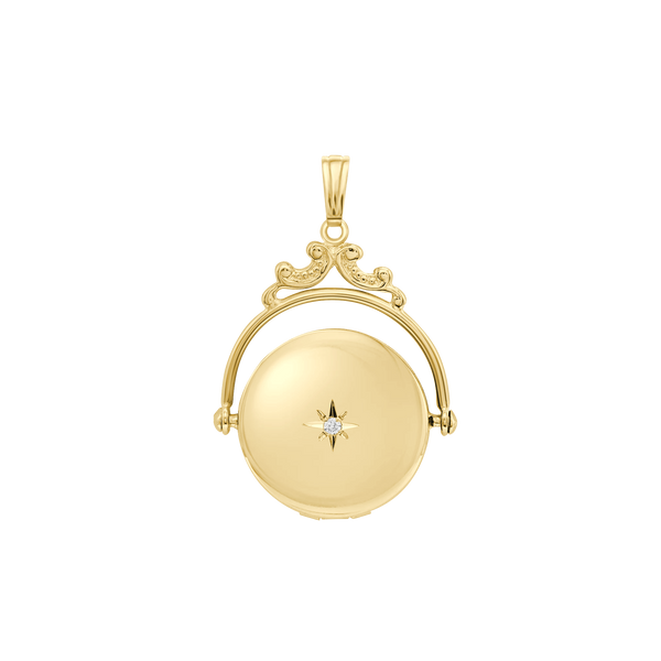 Special Order Only: Antique Design Round Locket with Diamonds in 14K Yellow Gold (24 mm)