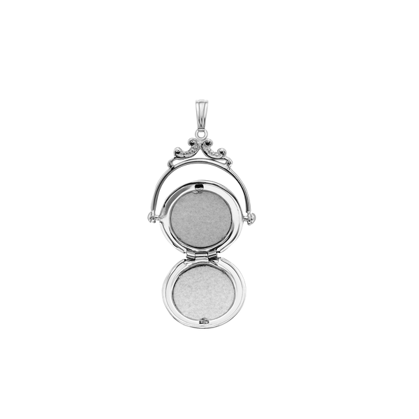 Antique Design Round Locket with Diamonds in Sterling Silver with Optional Engraving (35 x 24 mm)