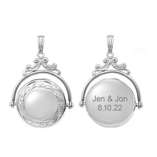 Antique Design Round Locket in Sterling Silver with Optional Engraving (35 x 24 mm)