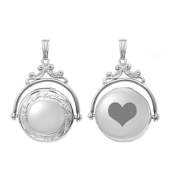 Antique Design Round Locket in Sterling Silver with Optional Engraving (35 x 24 mm)