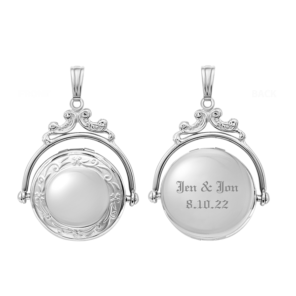 Antique Design Round Locket in Sterling Silver with Optional Engraving (35 x 24 mm)