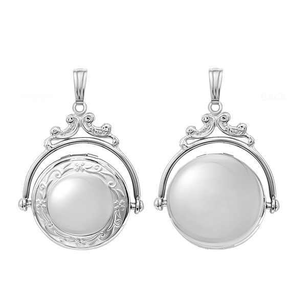 Antique Design Round Locket in Sterling Silver with Optional Engraving (35 x 24 mm)