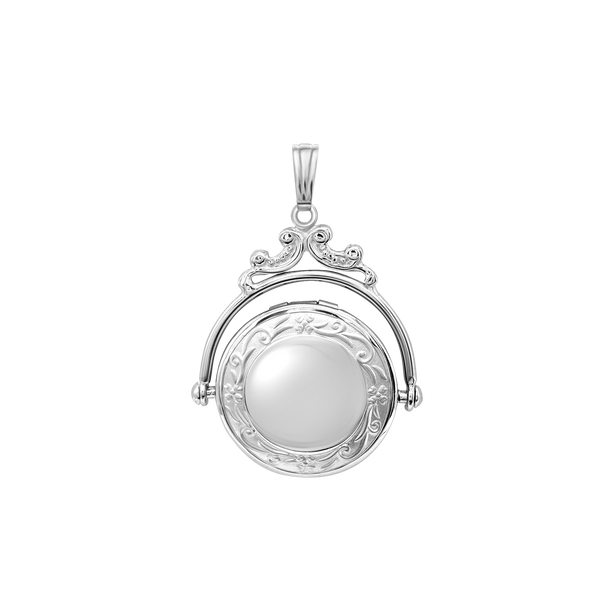 Antique Design Round Locket in Sterling Silver with Optional Engraving (35 x 24 mm)