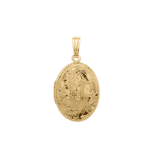 Hand Engraved Design Oval Locket in 14K Gold Filled with Optional Engraving (30 x 16 mm)