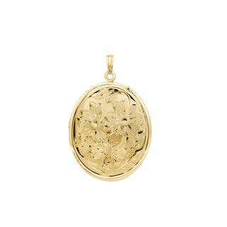 Special Order Only: Hand Engraved Design Oval Locket in 14K Yellow Gold (46 x 30 mm)