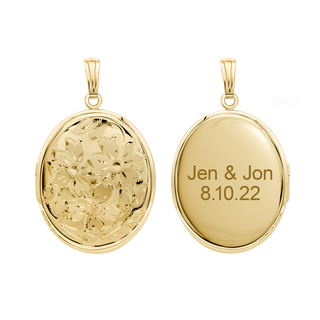 Hand Engraved Design Oval Locket in 14K Gold Filled with Optional Engraving (46 x 30 mm)