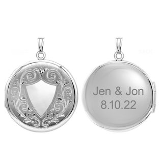 Hand Engraved Design Round Locket in Sterling Silver with Optional Engraving (42 x 33 mm)