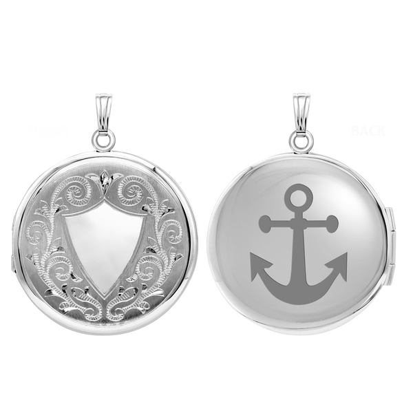 Hand Engraved Design Round Locket in Sterling Silver with Optional Engraving (42 x 33 mm)