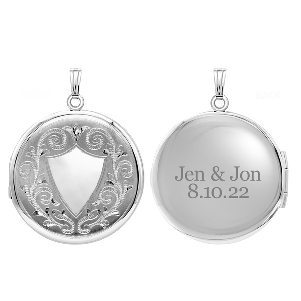 Hand Engraved Design Round Locket in Sterling Silver with Optional Engraving (42 x 33 mm)