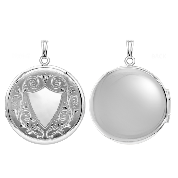 Hand Engraved Design Round Locket in Sterling Silver with Optional Engraving (42 x 33 mm)