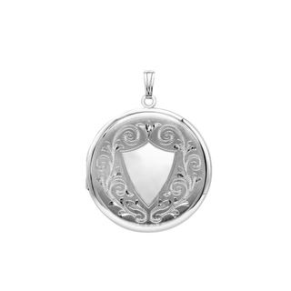 Hand Engraved Design Round Locket in Sterling Silver with Optional Engraving (42 x 33 mm)