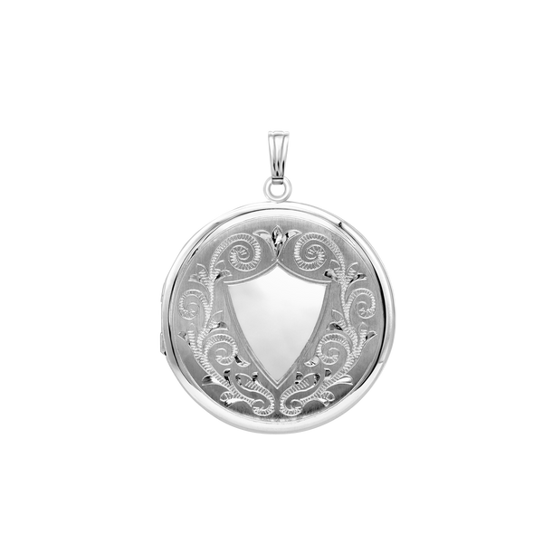 Hand Engraved Design Round Locket in Sterling Silver with Optional Engraving (42 x 33 mm)