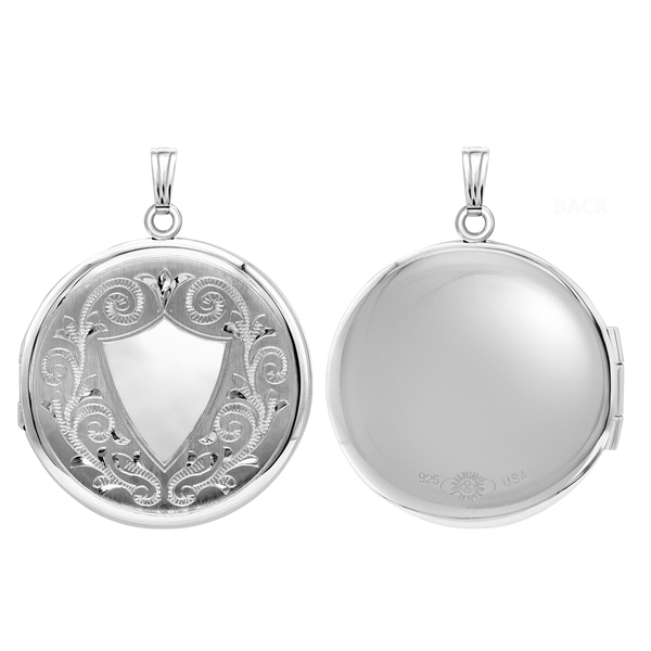 Hand Engraved Design Round Locket in Sterling Silver with Optional Engraving (42 x 33 mm)