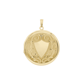 Special Order Only: Hand Engraved Design Round Locket in 14K Yellow Gold (33 mm)