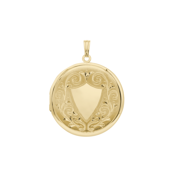 Special Order Only: Hand Engraved Design Round Locket in 14K Yellow Gold (33 mm)