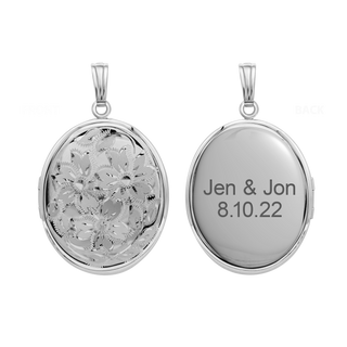 Hand Engraved Design Oval Locket in Sterling Silver with Optional Engraving (46 x 30 mm)