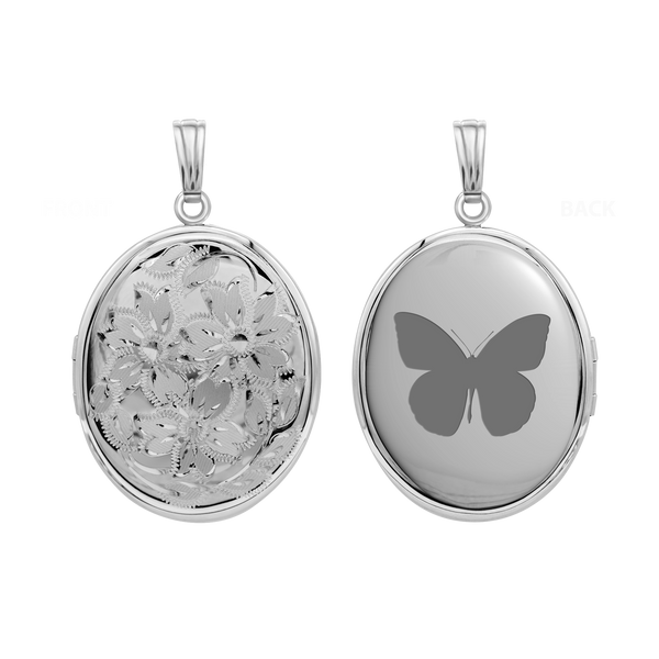 Hand Engraved Design Oval Locket in Sterling Silver with Optional Engraving (46 x 30 mm)