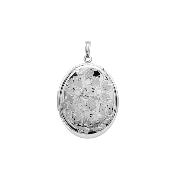 Hand Engraved Design Oval Locket in Sterling Silver with Optional Engraving (46 x 30 mm)