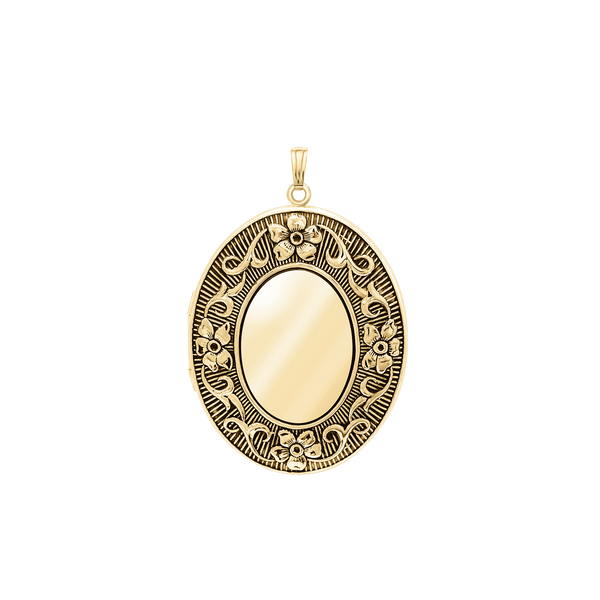 Antique Finish Embossed Oval Locket in 14K Gold Filled with Optional Engraving (57 x 38 mm)