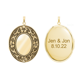 Antique Finish Embossed Oval Locket in 14K Gold Filled with Optional Engraving (57 x 38 mm)