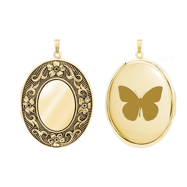 Antique Finish Embossed Oval Locket in 14K Gold Filled with Optional Engraving (38 x 23 mm - 57 x 38 mm)