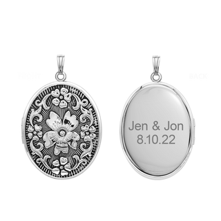 Antique Finish Embossed Oval Locket in Sterling Silver with Optional Engraving (46 x 30 mm)