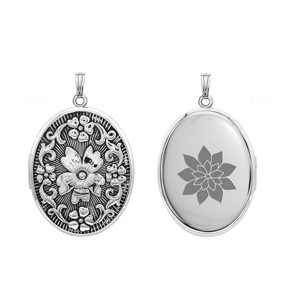 Antique Finish Embossed Oval Locket in Sterling Silver with Optional Engraving (46 x 30 mm)