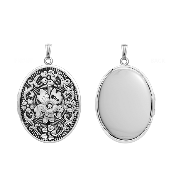 Antique Finish Embossed Oval Locket in Sterling Silver with Optional Engraving (46 x 30 mm)