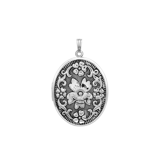 Antique Finish Embossed Oval Locket in Sterling Silver with Optional Engraving (46 x 30 mm)