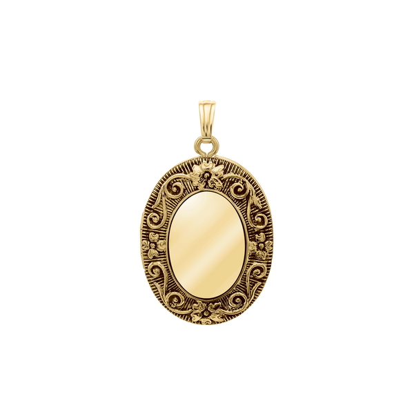 Antique Finish Embossed Oval Locket in 14K Gold Filled with Optional Engraving (38 x 23 mm)