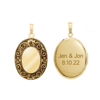 Antique Finish Embossed Oval Locket in 14K Gold Filled with Optional Engraving (38 x 23 mm - 57 x 38 mm)