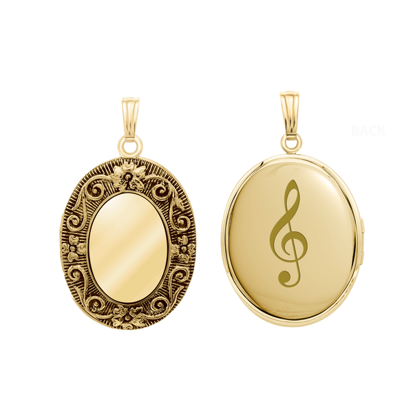 Antique Finish Embossed Oval Locket in 14K Gold Filled with Optional Engraving (38 x 23 mm - 57 x 38 mm)