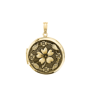 Antique Finish Embossed Round Locket in 14K Gold Filled with Optional Engraving (31 x 23 mm)