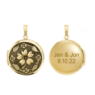 Antique Finish Embossed Round Locket in 14K Gold Filled with Optional Engraving (31 x 23 mm)