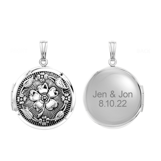 Antique Finish Embossed Round Locket in Sterling Silver with Optional Engraving (32 x 24 mm)