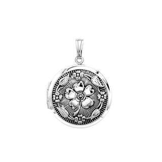 Antique Finish Embossed Round Locket in Sterling Silver with Optional Engraving (32 x 24 mm)