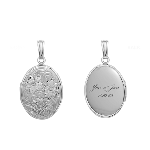 Embossed Oval Locket in Sterling Silver with Optional Engraving (30 x 17 mm)