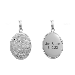 Embossed Oval Locket in Sterling Silver with Optional Engraving (30 x 17 mm)