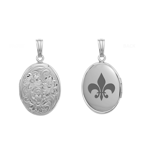 Embossed Oval Locket in Sterling Silver with Optional Engraving (30 x 17 mm)