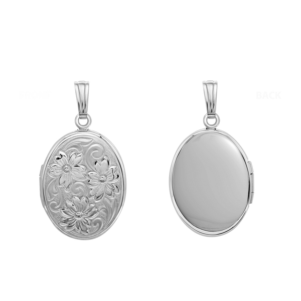 Embossed Oval Locket in Sterling Silver with Optional Engraving (30 x 17 mm)