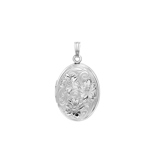 Embossed Oval Locket in Sterling Silver with Optional Engraving (30 x 17 mm)